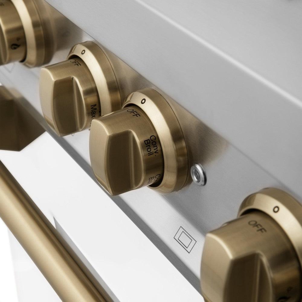 ZLINE Autograph 30" 4.0 cu. ft. Dual Fuel Range with White Matte Door and Bronze Accents, RAZ-WM-30-CB