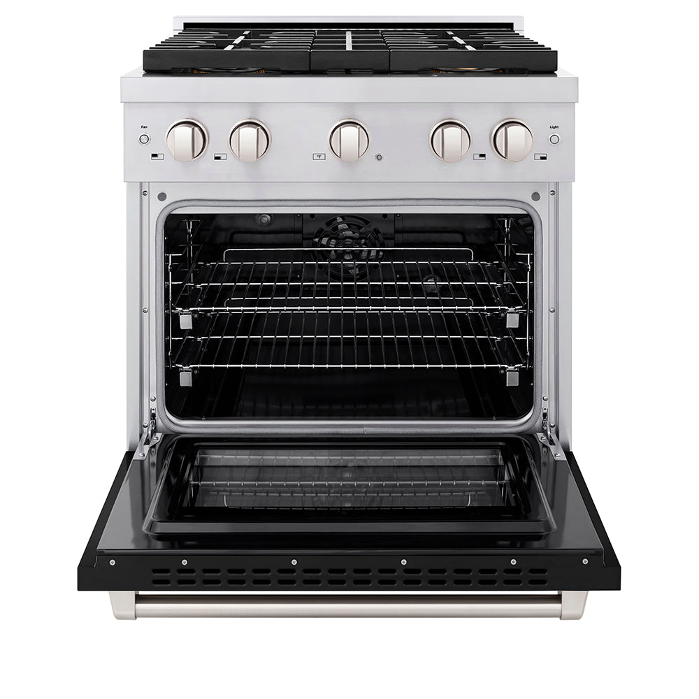 ZLINE 30 in. 4.2 cu. ft. Paramount Dual Fuel Range with 4 Burner DuoProâ„¢ Cooktop and Electric Convection Oven with Black Matte Door (PSDR-BLM-30)