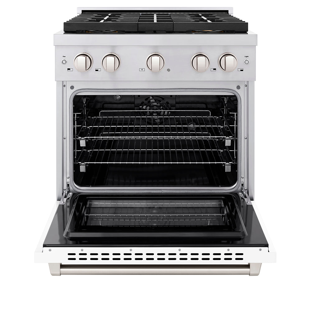 ZLINE 30 in. 4.2 cu. ft. Paramount Dual Fuel Range with 4 Burner DuoProâ„¢ Cooktop and Electric Convection Oven with White Matte Door (PSDR-WM-30)