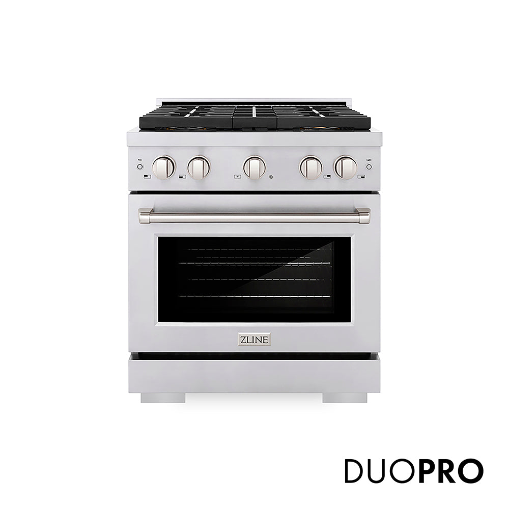ZLINE 30 in. 4.2 cu. ft. Paramount Dual Fuel Range with 4 Burner DuoProâ„¢ Cooktop and Electric Convection Oven in Stainless Steel (PSDR30)
