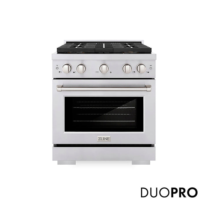 ZLINE 30 in. 4.2 cu. ft. Paramount Dual Fuel Range with 4 Burner DuoProâ„¢ Cooktop and Electric Convection Oven in Stainless Steel (PSDR30)