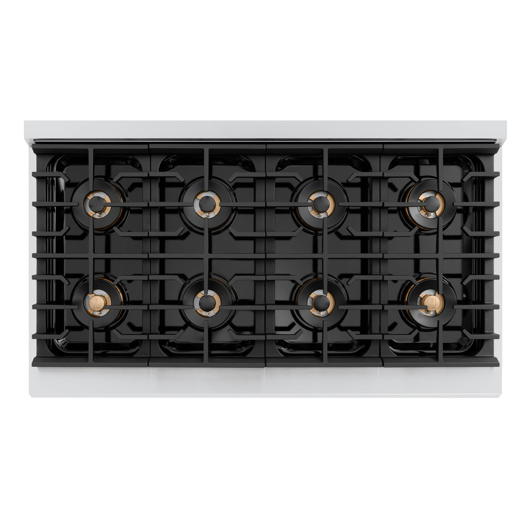 ZLINE Autograph Edition 48 in. 6.7 cu. ft. Paramount Dual Fuel Range with 8 Burner DuoProâ„¢ Cooktop and Dual Ovens in Stainless Steel with Champagne Bronze Helix Handles and Accents (PSDRZ-48-KCB)