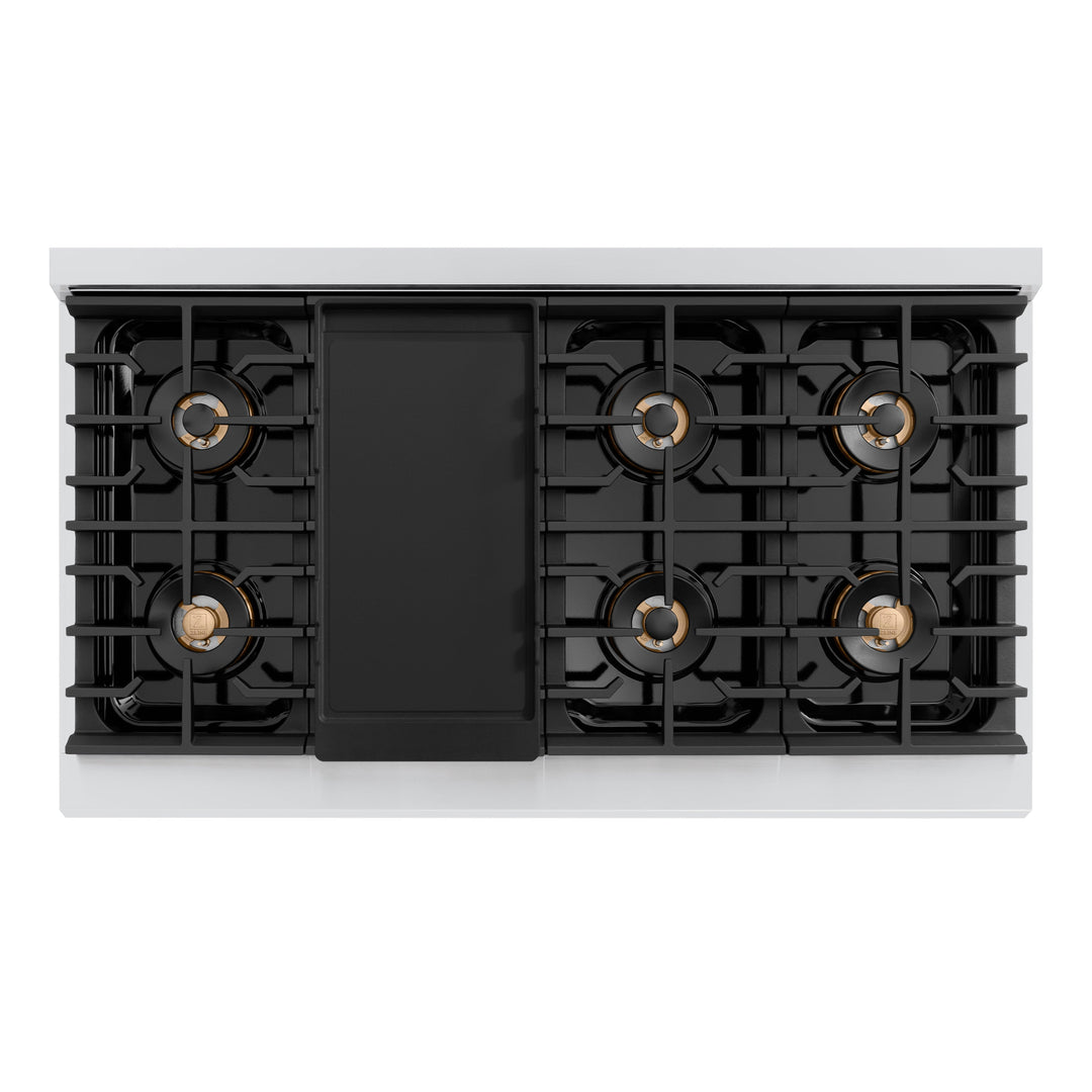 ZLINE Autograph Edition 48 in. 6.7 cu. ft. Paramount Dual Fuel Range with 8 Burner DuoProâ„¢ Cooktop and Dual Ovens in Stainless Steel with Polished Gold Helix Handles and Accents (PSDRZ-48-KG)
