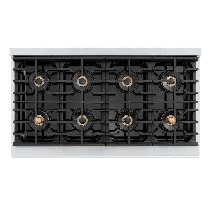 ZLINE Autograph Edition 48 in. 6.7 cu. ft. Paramount Dual Fuel Range with 8 Burner DuoProâ„¢ Cooktop and Dual Ovens in Stainless Steel with Polished Gold Helix Handles and Accents (PSDRZ-48-KG)