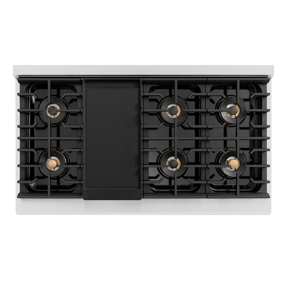 ZLINE Autograph Edition 48 in. 6.7 cu. ft. Paramount Dual Fuel Range with 8 Burner DuoProâ„¢ Cooktop and Dual Ovens in Stainless Steel with Polished Nickel Helix Handles and Accents (PSDRZ-48-KPN)