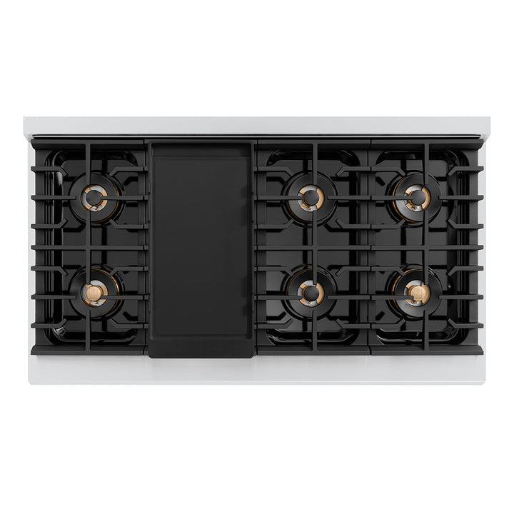 ZLINE Autograph Edition 48 in. 6.7 cu. ft. Paramount Dual Fuel Range with 8 Burner DuoProâ„¢ Cooktop and Dual Ovens in Stainless Steel with Polished Nickel Helix Handles and Accents (PSDRZ-48-KPN)