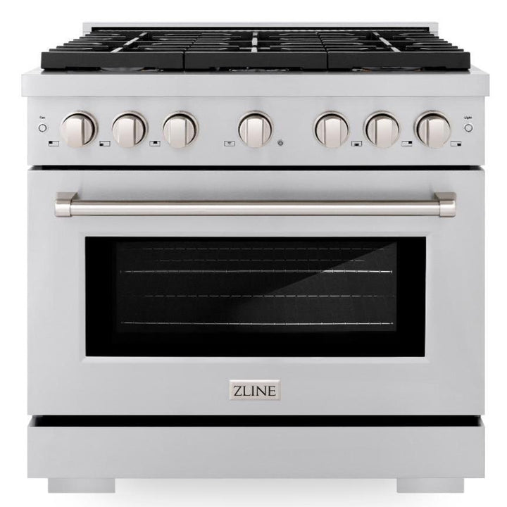 ZLINE 36" 5.2 cu. ft. Paramount Dual Fuel Range in Stainless Steel with 6 Brass Burners, SDR-BR-36