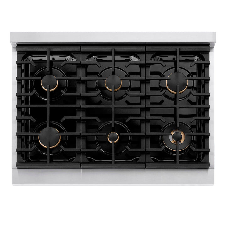 ZLINE Autograph Edition 48 in. 6.7 cu. ft. Paramount Double Oven Gas Range with 8 Burner Cooktop in Black Stainless Steel and Polished Gold Helix Handles and Knob Accents (SGRBZ-48-KG)