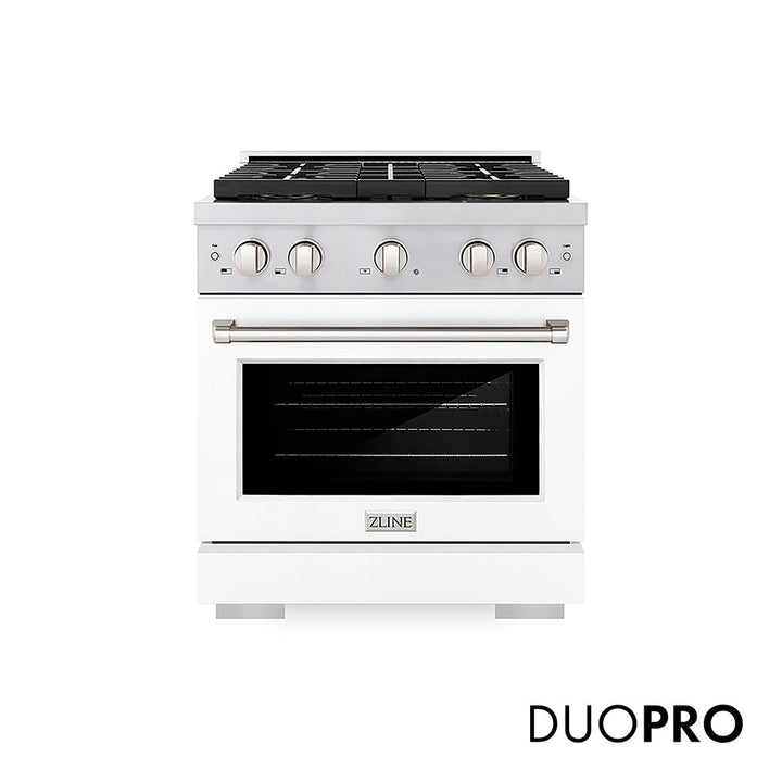 ZLINE 30 in. 4.2 cu. ft. Paramount Gas Range with 4 Burner DuoProâ„¢ Cooktop and Convection Gas Oven with White Matte Door (PSGR-WM-30)