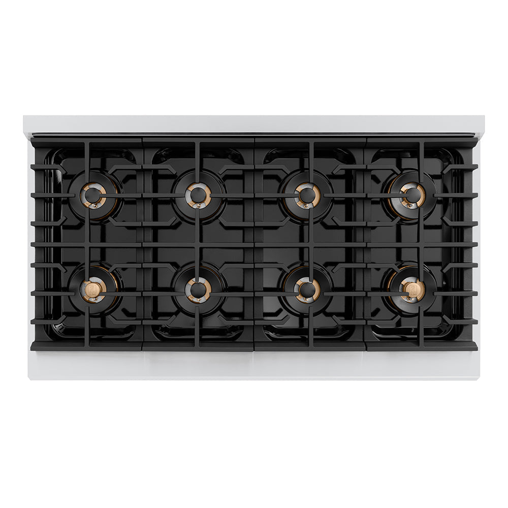 ZLINE Autograph Edition 48 in. 6.7 cu. ft. Paramount Gas Range with 8 Burner DuoProâ„¢ Cooktop and Dual Ovens in Stainless Steel with Polished Nickel Helix Handles and Accents (PSGRZ-48-KPN)