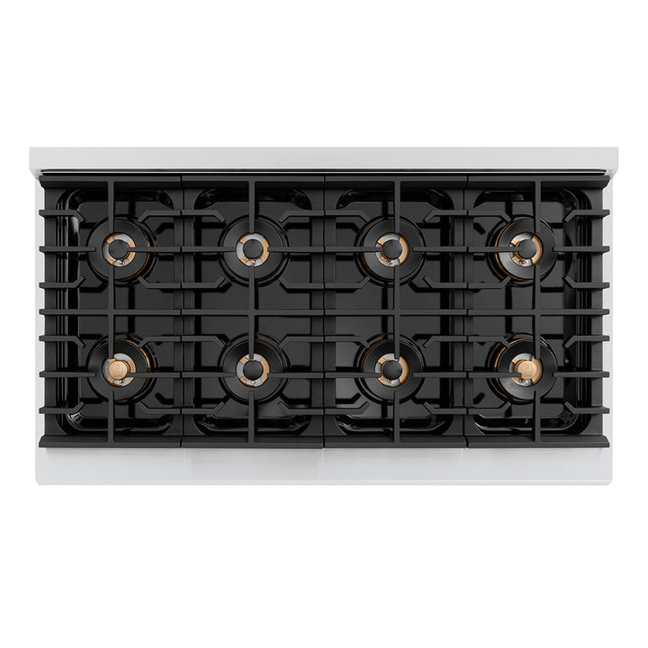 ZLINE Autograph Edition 48 in. 6.7 cu. ft. Paramount Gas Range with 8 Burner DuoProâ„¢ Cooktop and Dual Ovens in Stainless Steel with Polished Nickel Helix Handles and Accents (PSGRZ-48-KPN)