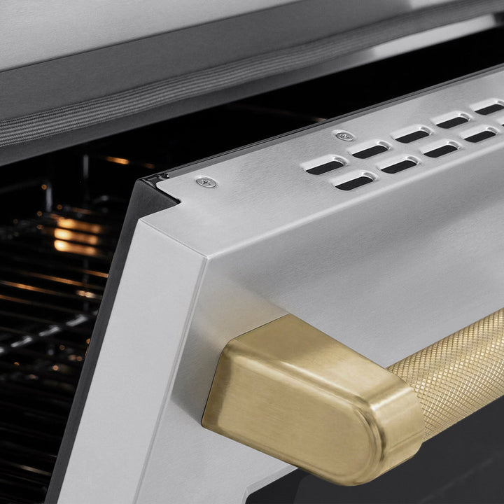 ZLINE Autograph Edition 36 in. 5.2 cu. ft. Paramount Induction Range with 5 Element Cooktop and Electric Convection Oven in Stainless Steel with Champagne Bronze Helix Handle and Knob Accents (SINRZ-36-KCB)