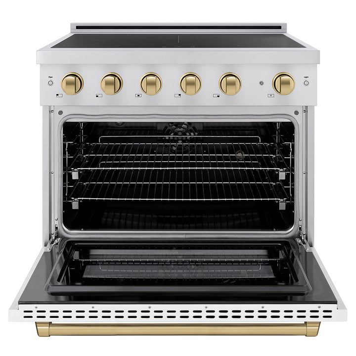 ZLINE Autograph Edition 36 in. 5.2 cu. ft. Paramount Induction Range with 5 Element Cooktop and Electric Convection Oven in Stainless Steel with White Matte Door and Champagne Bronze Accents (SINRZ-WM-36-CB)