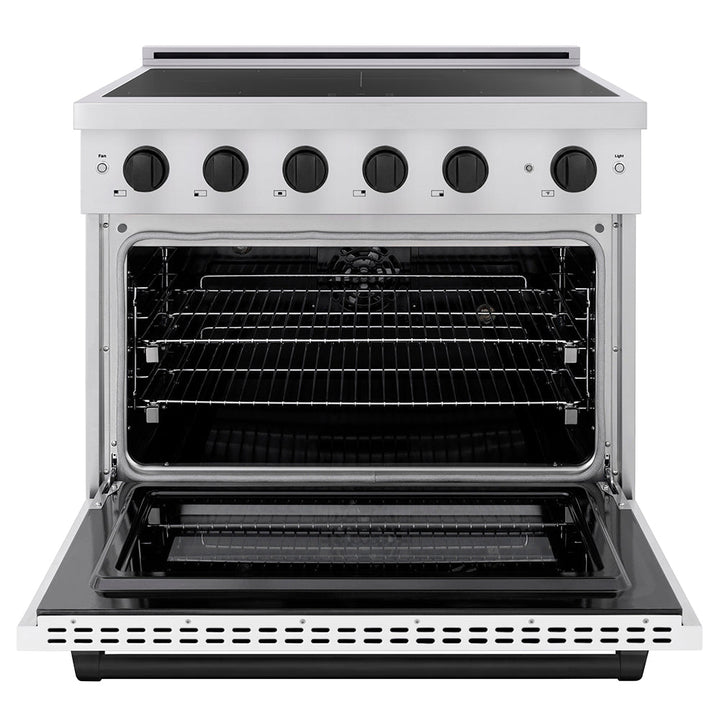ZLINE Autograph Edition 36 in. 5.2 cu. ft. Paramount Induction Range with 5 Element Cooktop and Electric Convection Oven in Stainless Steel with White Matte Door and Matte Black Accents (SINRZ-WM-36-MB)