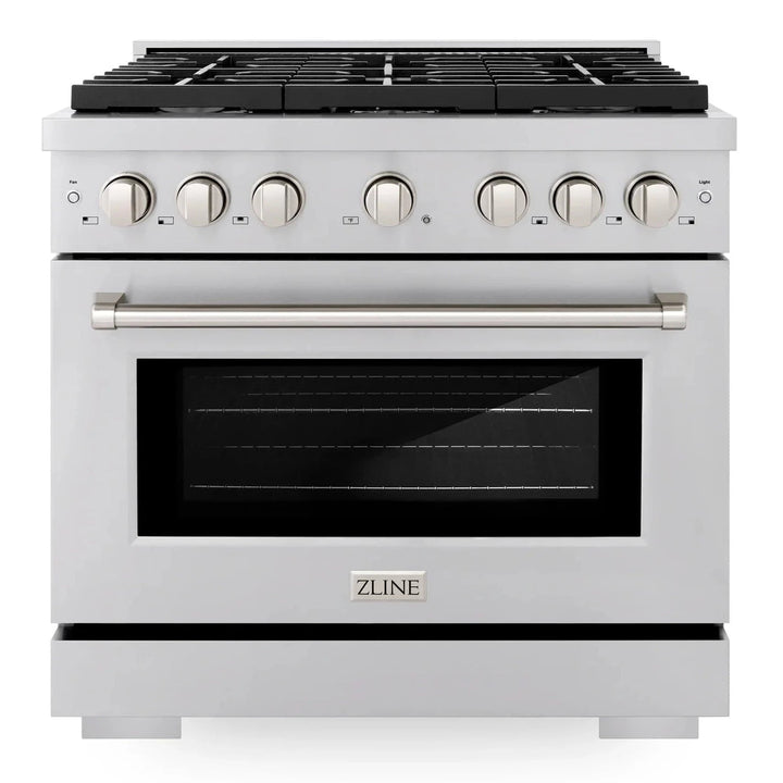 ZLINE Appliance Package - 36" Gas Range, Range Hood, Microwave Drawer, Dishwasher and Wine Cooler, 5KP-SGRRH36-MWDWV-RWV