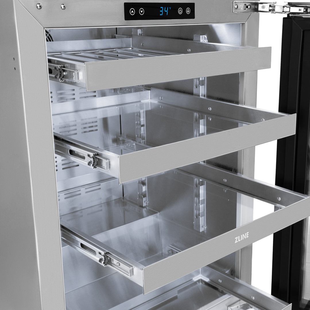 ZLINE Autograph 24" Touchstone 151 Can Beverage Fridge with Panel Ready Glass Door and Champagne Bronze Handle,  RBSPOZ-24-CB