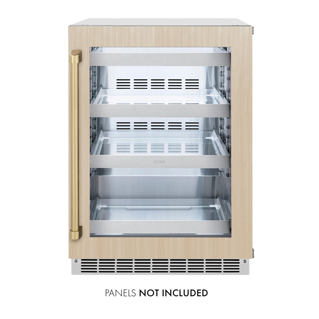 ZLINE Autograph 24" Touchstone 151 Can Beverage Fridge with Panel Ready Glass Door and Champagne Bronze Handle,  RBSPOZ-24-CB