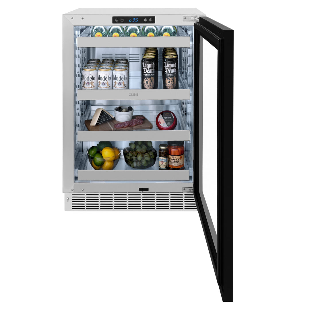 ZLINE Autograph 24" Touchstone 151 Can Beverage Fridge with Panel Ready Glass Door and Polished Gold Handle,  RBSPOZ-24-G