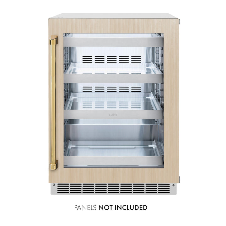 ZLINE Autograph 24" Touchstone 151 Can Beverage Fridge with Panel Ready Glass Door and Polished Gold Handle,  RBSPOZ-24-G