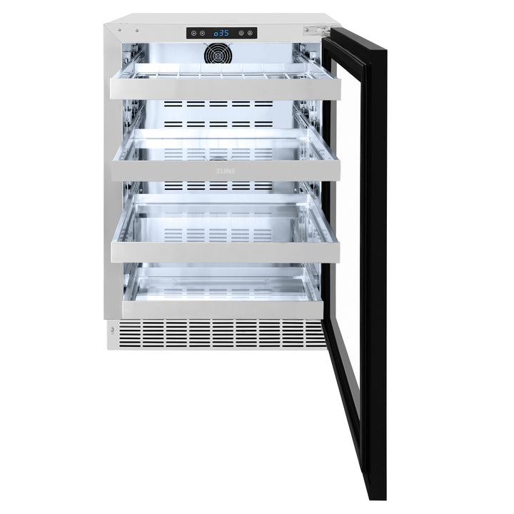ZLINE Autograph 24" Touchstone 151 Can Beverage Fridge with Panel Ready Glass Door and Matte Black Handle,  RBSPOZ-24-MB