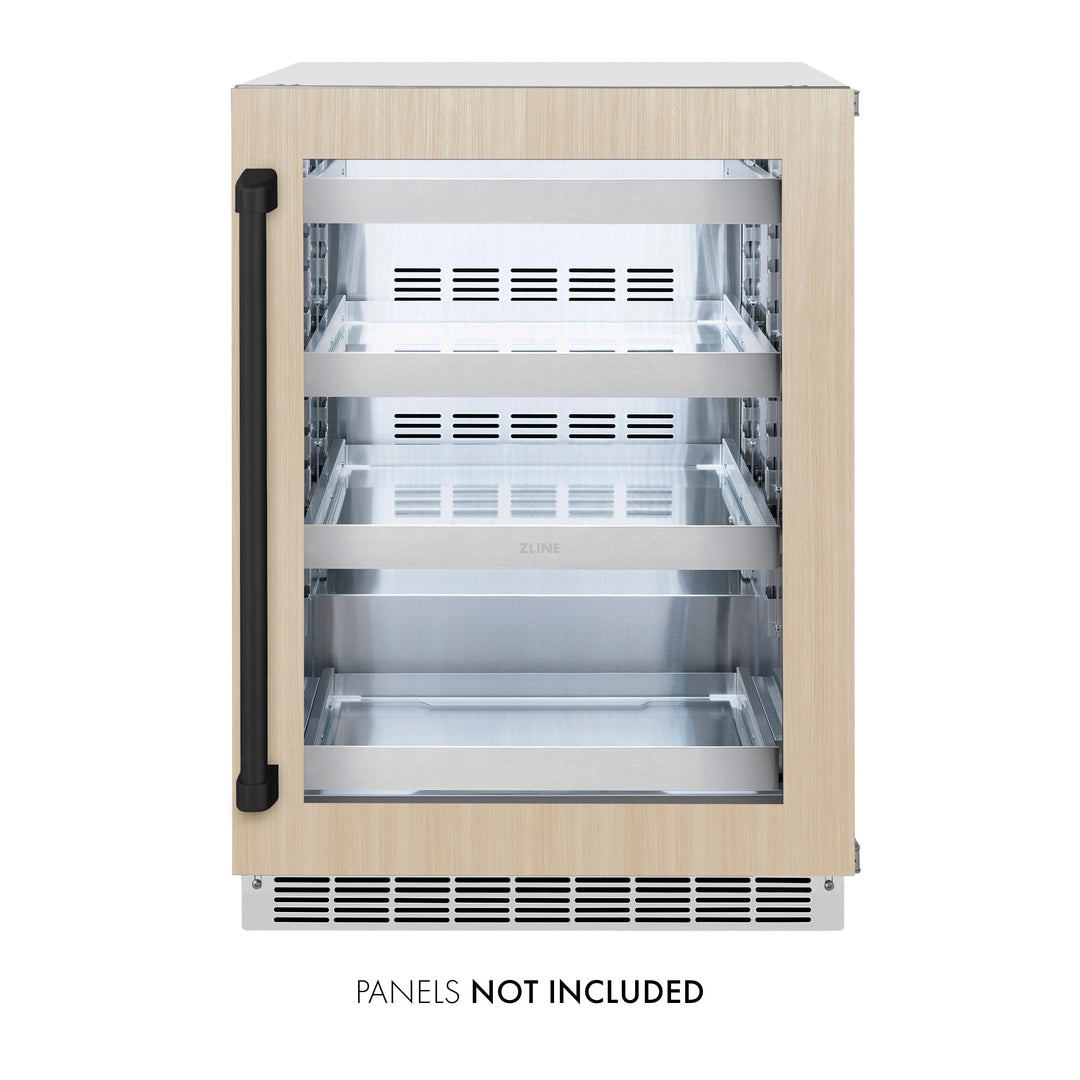 ZLINE Autograph 24" Touchstone 151 Can Beverage Fridge with Panel Ready Glass Door and Matte Black Handle,  RBSPOZ-24-MB