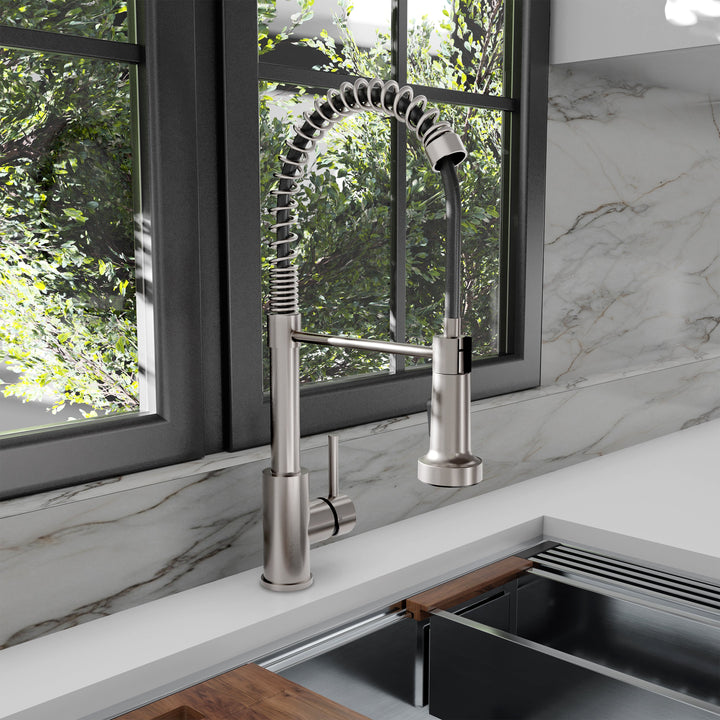 ZLINE Palisades Pull Down Spring Spray Wand Kitchen Faucet in Brushed Nickel (RBCN2-KF-BN)