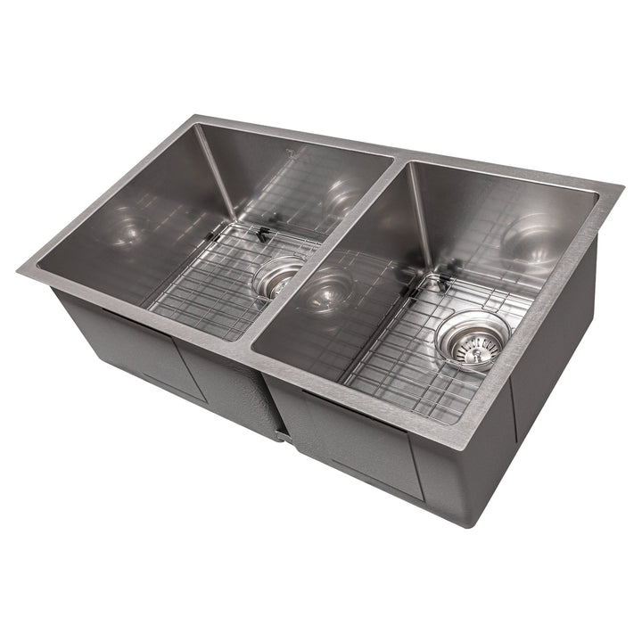 ZLINE 36 in. Chamonix Undermount Double Bowl Satin Stainless Steel Kitchen Sink with Bottom Grid (SR60D-36S)