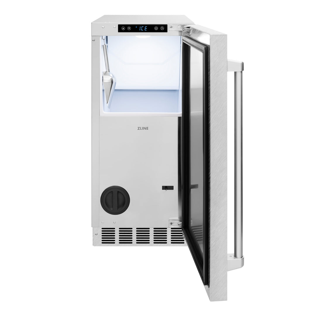 ZLINE 15 in. Touchstone Clear Cube Ice Maker with Drain Pump and Satin Stainless Steel Door (ICCD-SN-15)