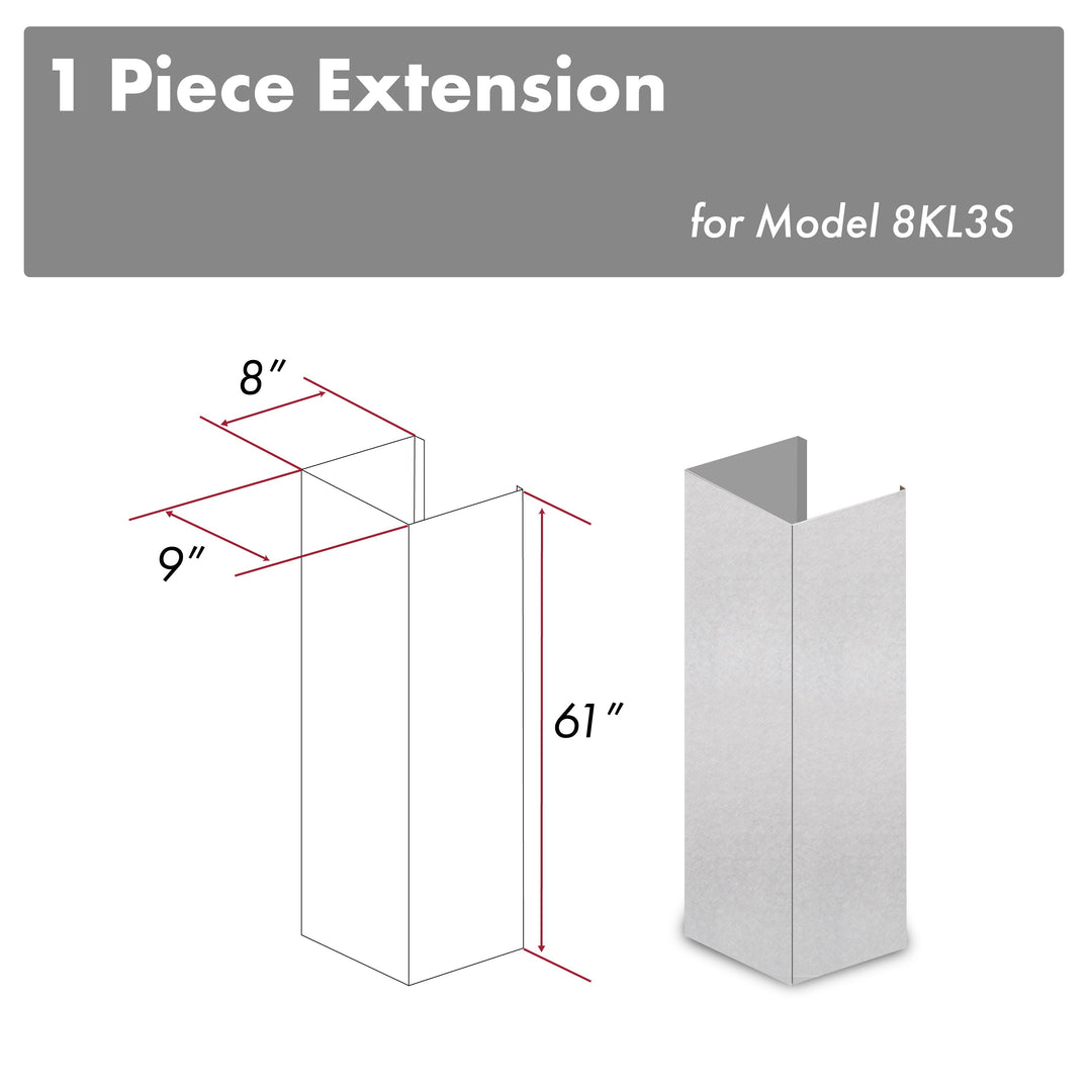 ZLINE 61 in. Satin Stainless Steel Chimney Extension for Ceilings up to 12.5 ft. (8KL3S-E)