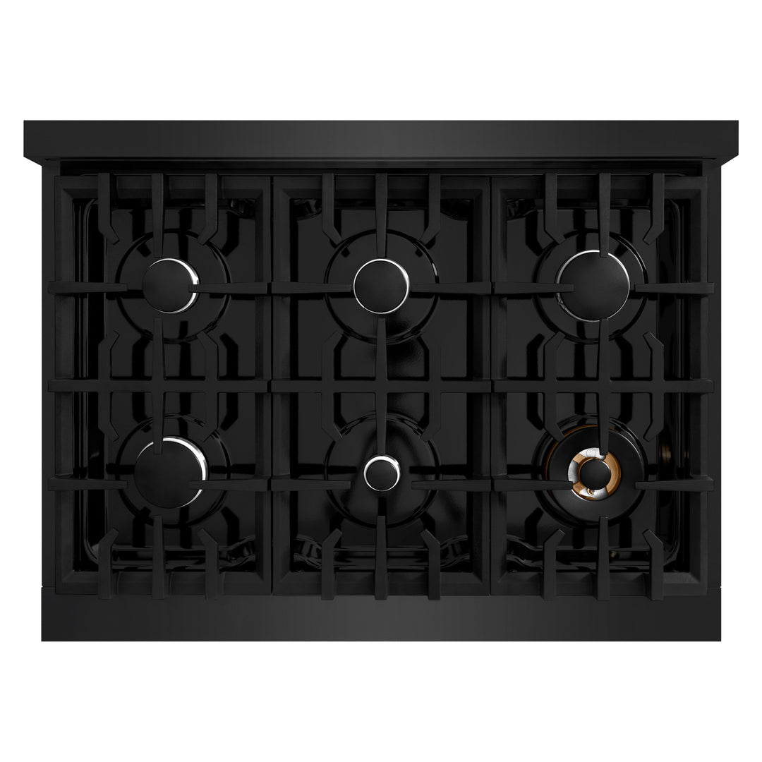 ZLINE 36" 5.2 cu. ft. Select Gas Range with 6 Burners in Black Stainless Steel, HGRB-36