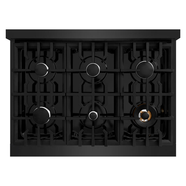 ZLINE 36" 5.2 cu. ft. Select Gas Range with 6 Burners in Black Stainless Steel, HGRB-36