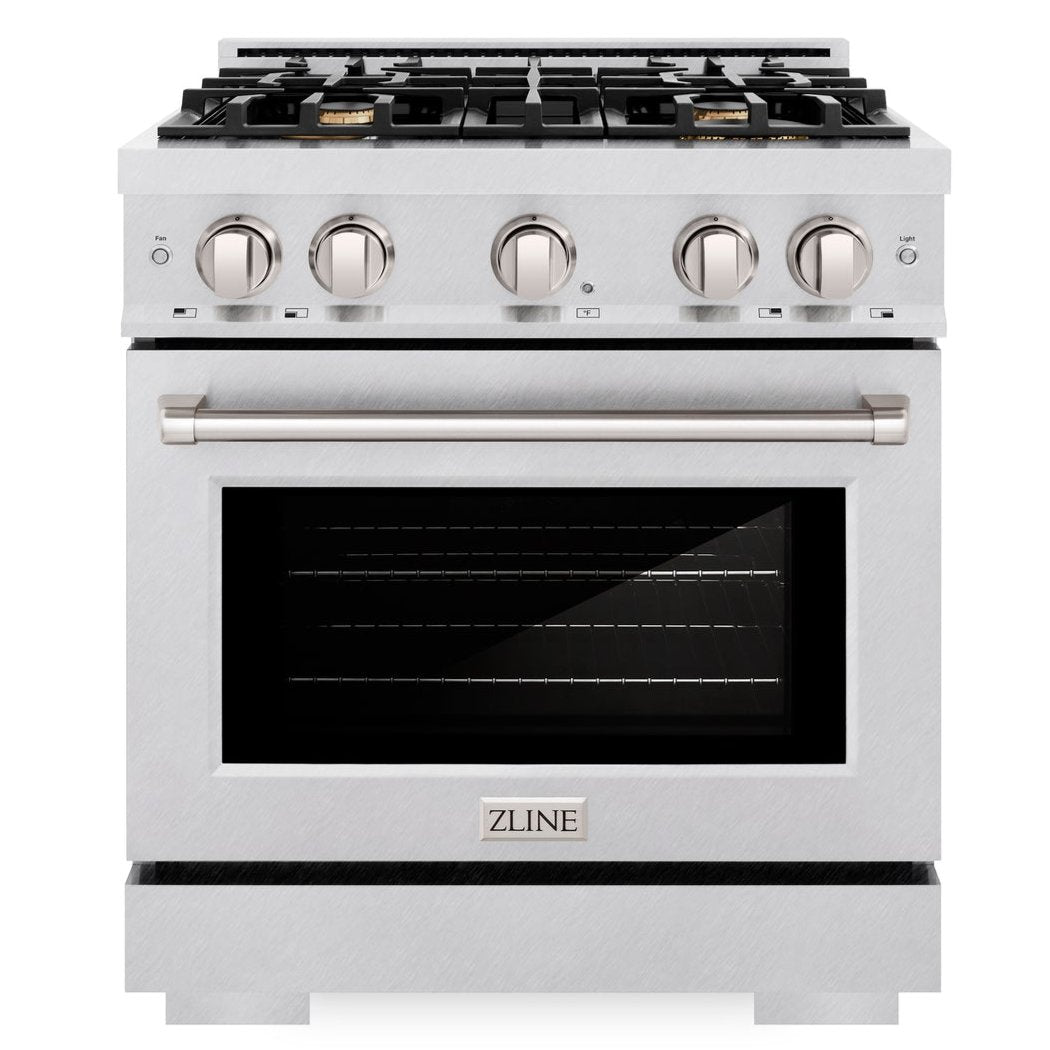 ZLINE 30" 4.2 cu. ft. Select Dual Fuel Range withs in DuraSnow® Stainless Steel with 4 Brass Burners, HDRS-BR-30