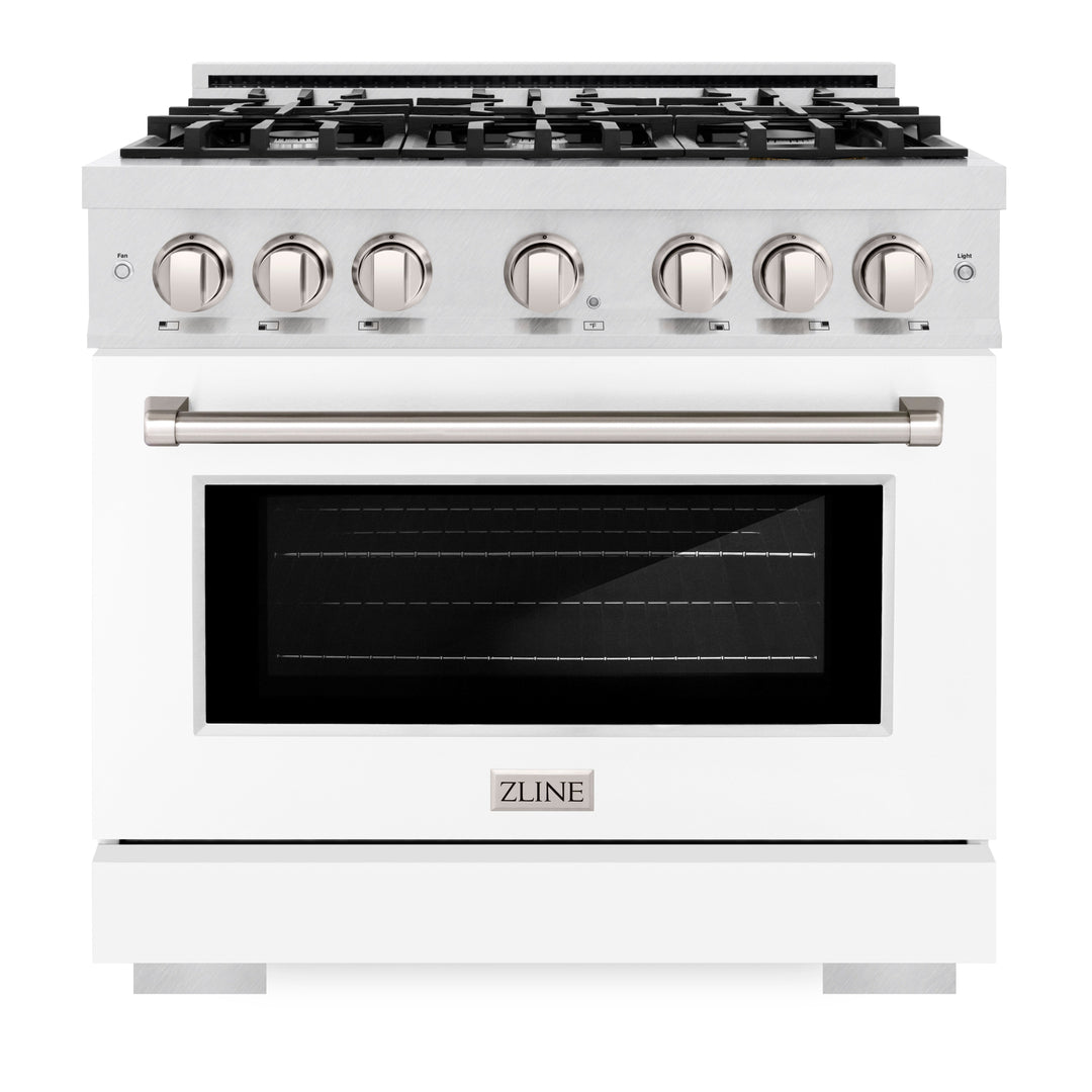 ZLINE 36" 5.2 cu. ft. Select Dual Fuel Range with 6 Burners in DuraSnow® Stainless Steel with White Matte Door, HDRS-WM-36