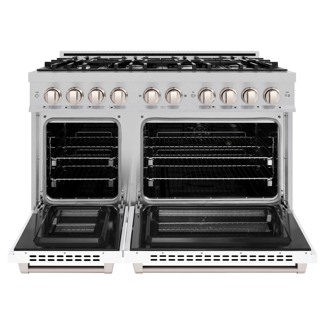 ZLINE 48" 6.7 cu. ft. Select Double Oven Dual Fuel Range with 8 Burners in DuraSnow® Stainless Steel with White Matte Doors, HDRS-WM-48