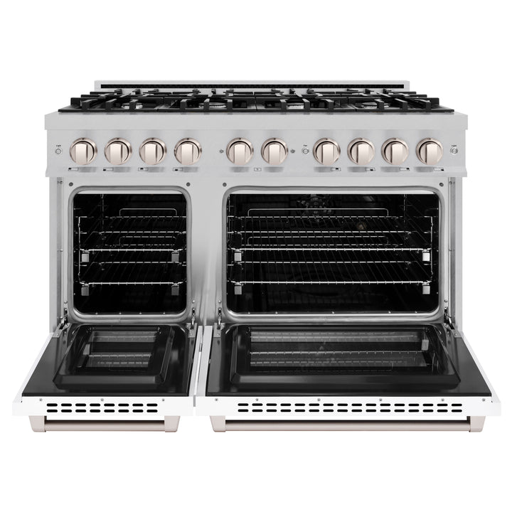 ZLINE 48" 6.7 cu. ft. Select Double Oven Dual Fuel Range with 8 Burners in DuraSnow® Stainless Steel with White Matte Doors, HDRS-WM-48