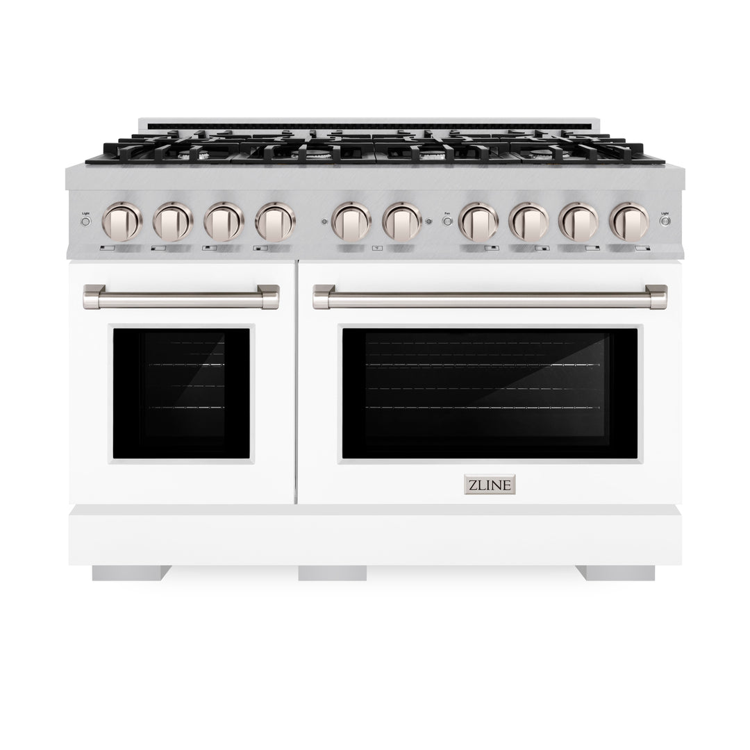 ZLINE 48" 6.7 cu. ft. Select Double Oven Dual Fuel Range with 8 Burners in DuraSnow® Stainless Steel with White Matte Doors, HDRS-WM-48