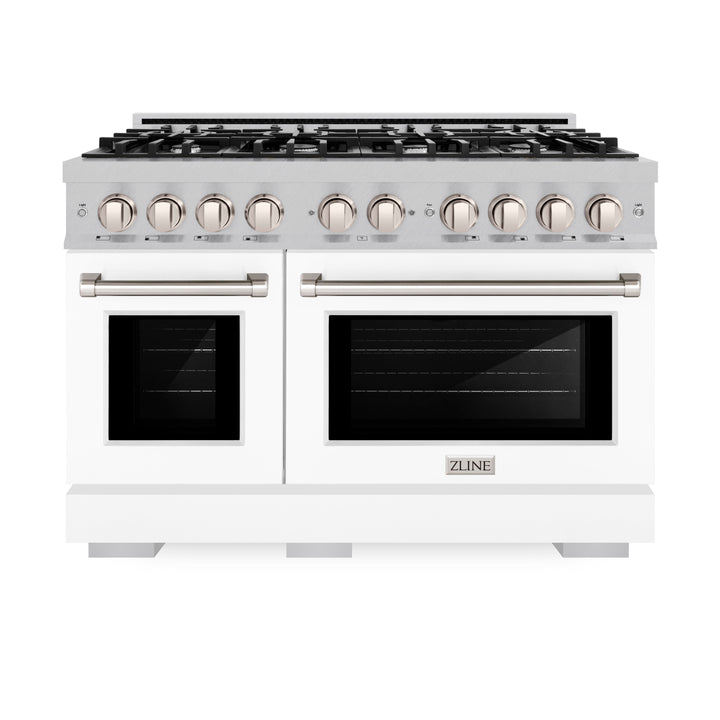 ZLINE 48" 6.7 cu. ft. Select Double Oven Dual Fuel Range with 8 Burners in DuraSnow® Stainless Steel with White Matte Doors, HDRS-WM-48