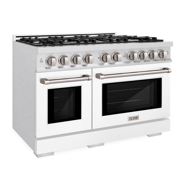 ZLINE 48" 6.7 cu. ft. Select Double Oven Dual Fuel Range with 8 Burners in DuraSnow® Stainless Steel with White Matte Doors, HDRS-WM-48