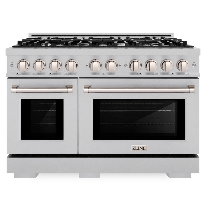 ZLINE 48" 6.7 cu. ft. Select Double Oven Gas Range with 8 Burners in DuraSnow® Stainless Steel, HGRS-48