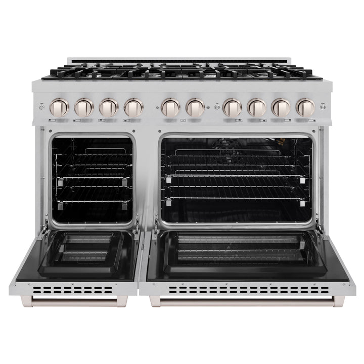 ZLINE 48" 6.7 cu. ft. Select Double Oven Gas Range with 8 Burners in DuraSnow® Stainless Steel, HGRS-48