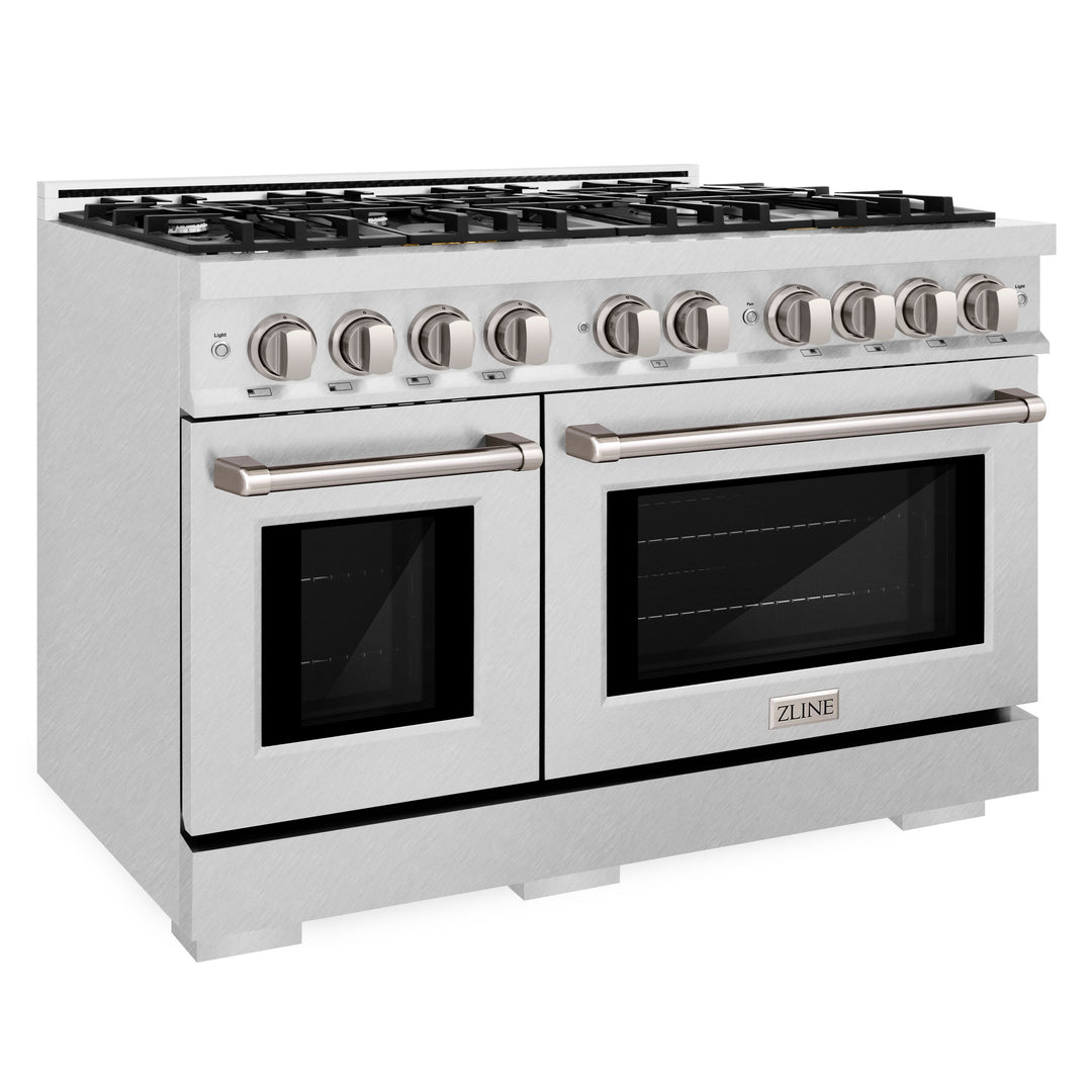 ZLINE 48" 6.7 cu. ft. Select Double Oven Gas Range with 8 Burners in DuraSnow® Stainless Steel, HGRS-48
