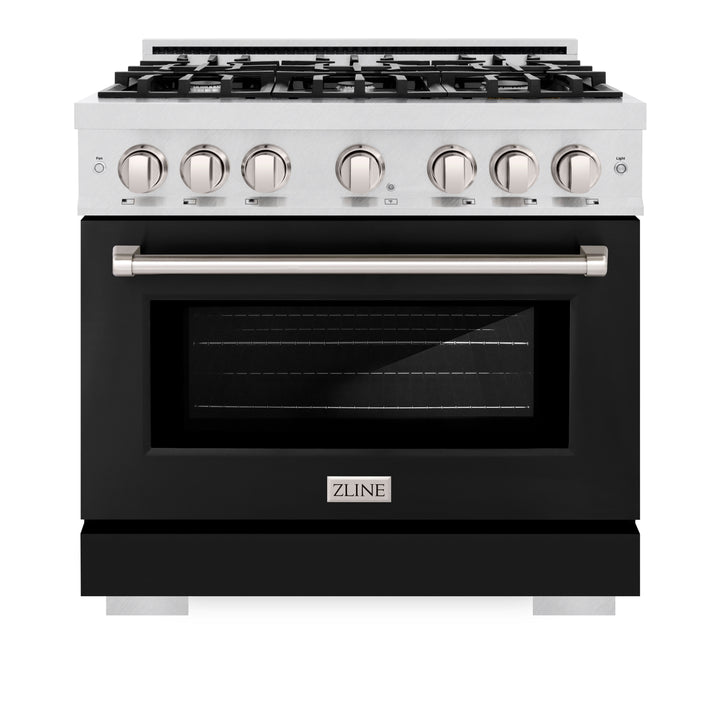 ZLINE 36 in. 5.2 cu. ft. Select Dual Fuel Range with 6 Burner Gas Cooktop and Electric Convection Oven in Satin Stainless Steel with Black Matte Door (HDRS-BLM-36)