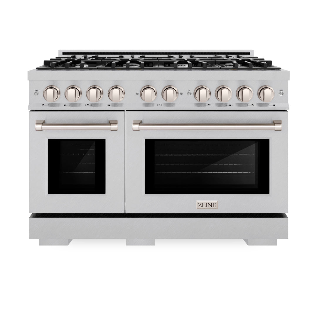 ZLINE 48 in. 6.7 cu. ft. Select Double Oven Dual Fuel Range with 8 Burner Gas Cooktop in Satin Stainless Steel (HDRS-48)