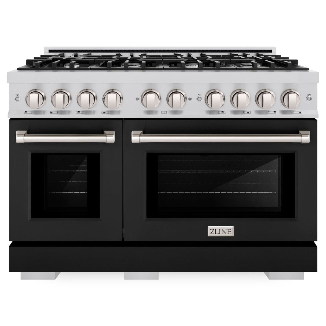ZLINE 48" 6.7 cu. ft. Select Double Oven Dual Fuel Range with 8 Burners in Stainless Steel with Black Matte Doors, HDR-BLM-48