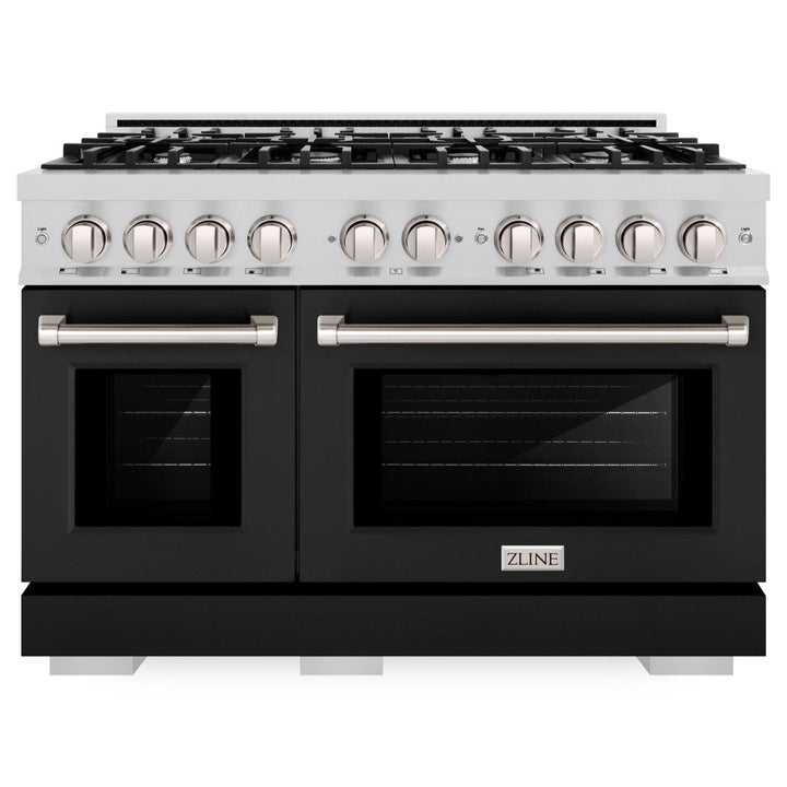 ZLINE 48" 6.7 cu. ft. Select Double Oven Dual Fuel Range with 8 Burners in Stainless Steel with Black Matte Doors, HDR-BLM-48