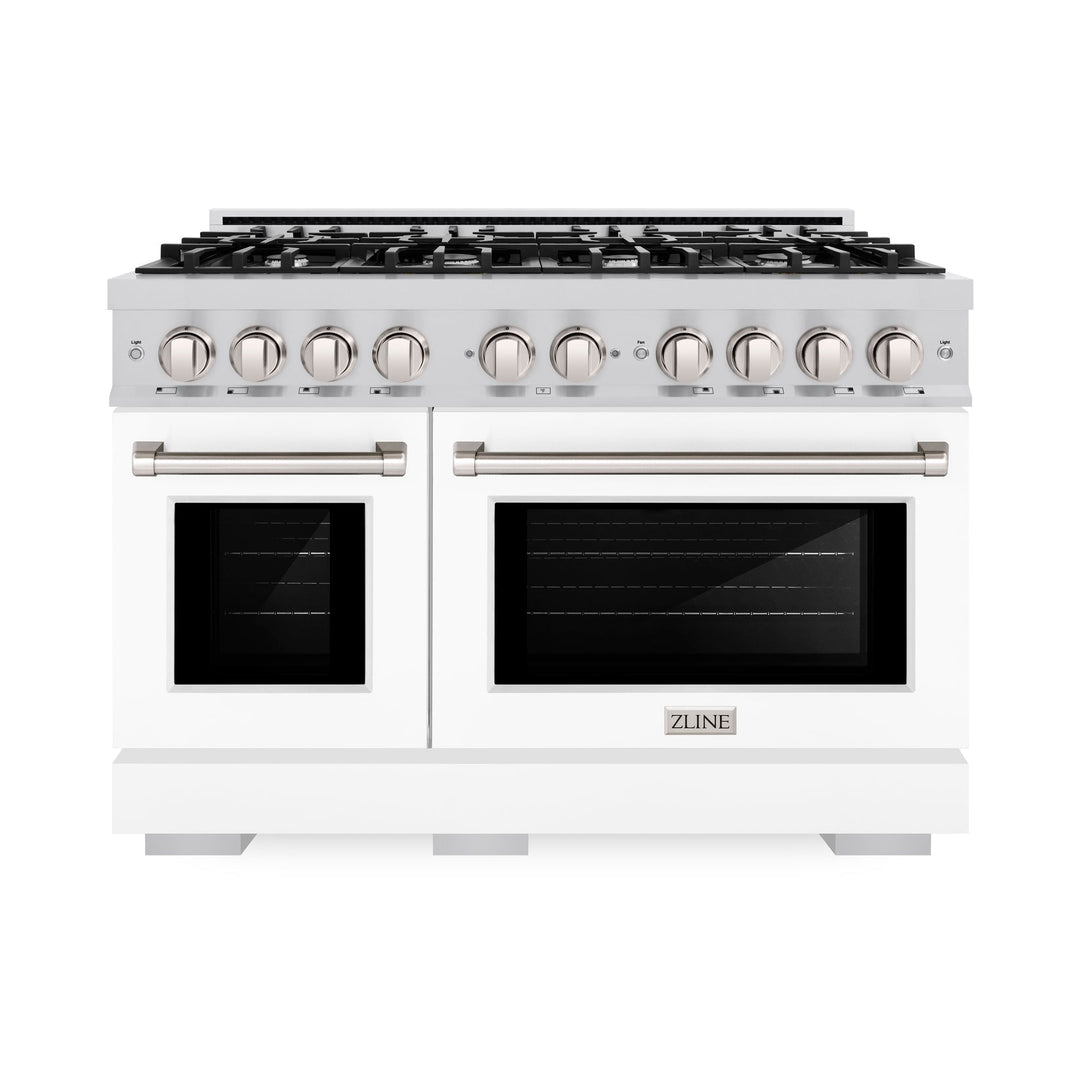 ZLINE 48" 6.7 cu. ft. Select Double Oven Dual Fuel Range with 8 Burners in Stainless Steel with White Matte Doors, HDR-WM-48