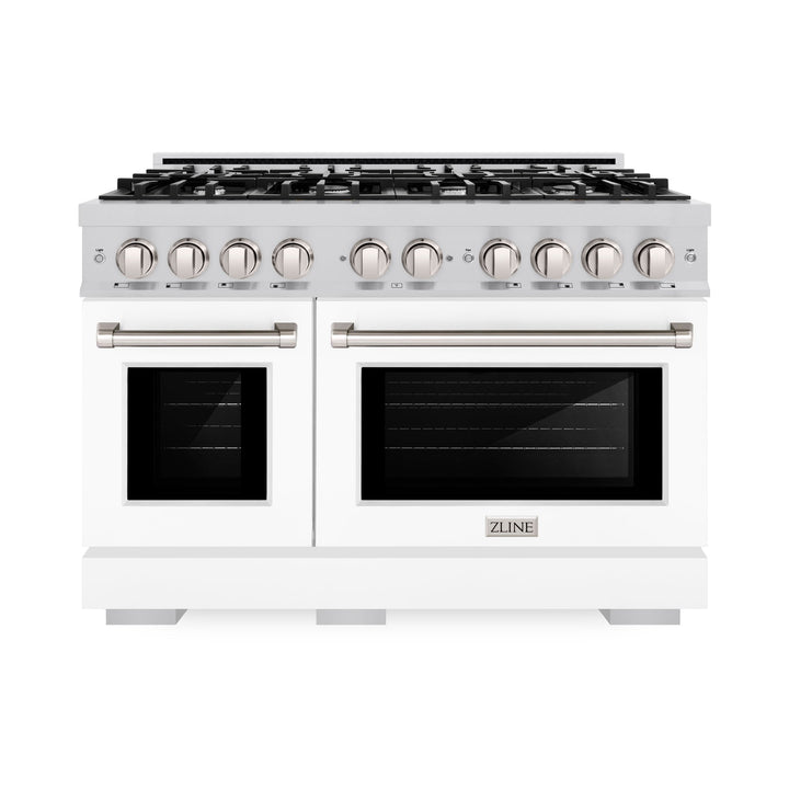 ZLINE 48" 6.7 cu. ft. Select Double Oven Dual Fuel Range with 8 Burners in Stainless Steel with White Matte Doors, HDR-WM-48