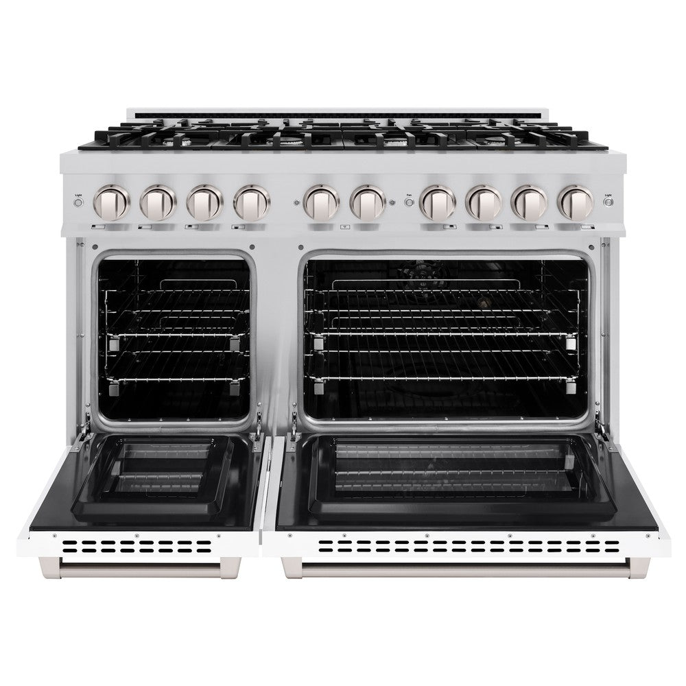 ZLINE 48" 6.7 cu. ft. Select Double Oven Dual Fuel Range with 8 Burners in Stainless Steel with White Matte Doors, HDR-WM-48