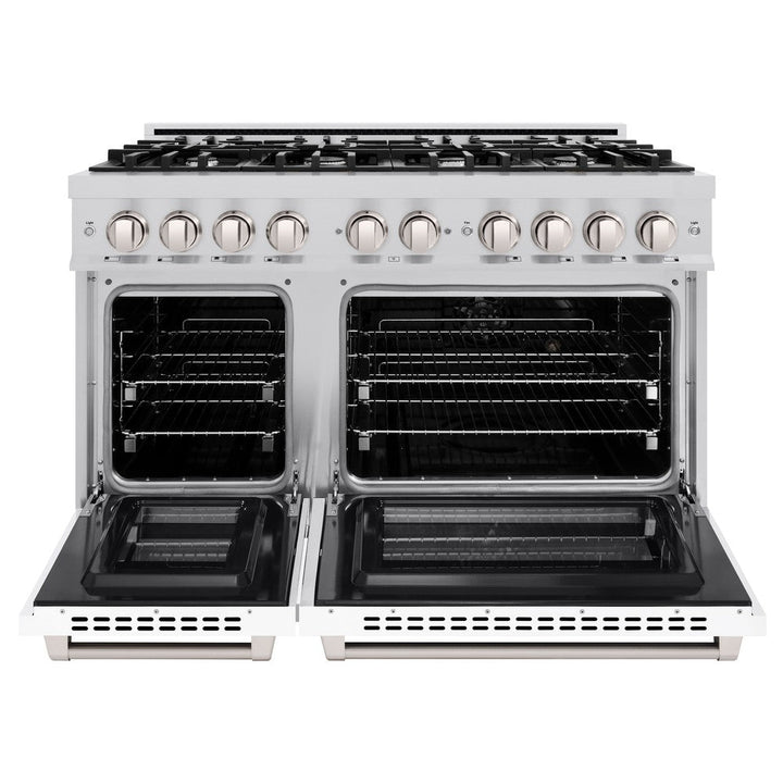 ZLINE 48" 6.7 cu. ft. Select Double Oven Dual Fuel Range with 8 Burners in Stainless Steel with White Matte Doors, HDR-WM-48