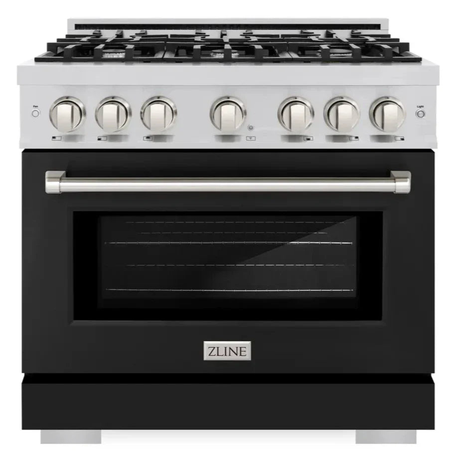 ZLINE 36" 5.2 cu. ft. Select Gas Range with 6 Burners in Stainless Steel with Black Matte Door, HGR-BLM-36